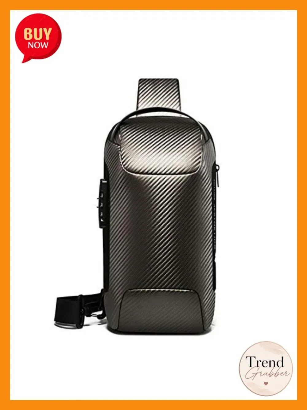 Anti Theft Sling Bag Crossbody with USB Charging Port, Carbon Fiber, Water